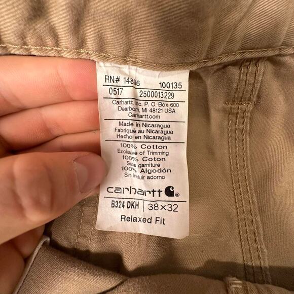 Distressed Carhartt Relaxed Fit Washed Twill Khaki Pants B324-DKH Size 38X32 - Picture 3 of 7